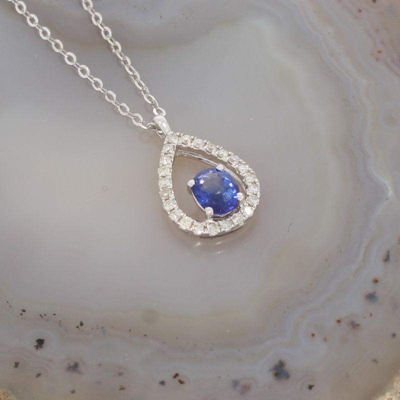 Wert 1290 € Brillant Saphir Collier in 750er 18 K Weißgold - H18