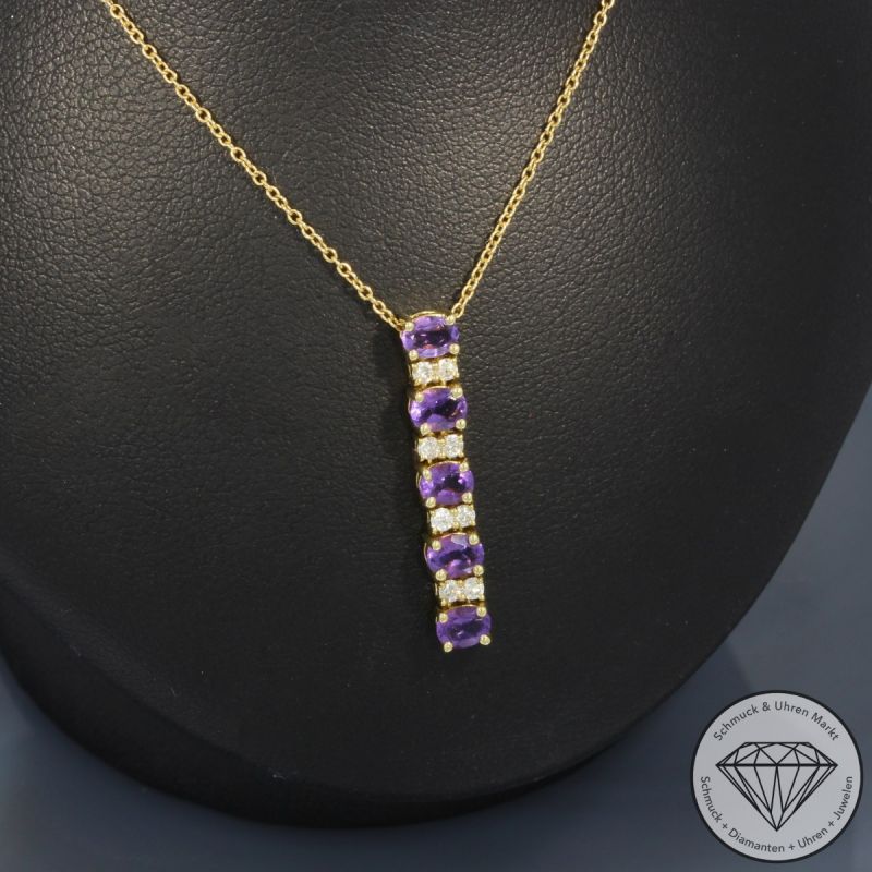 Wert 1350 € Brillant Amethyst Collier in 750er 18 K Gelbgold - 80700