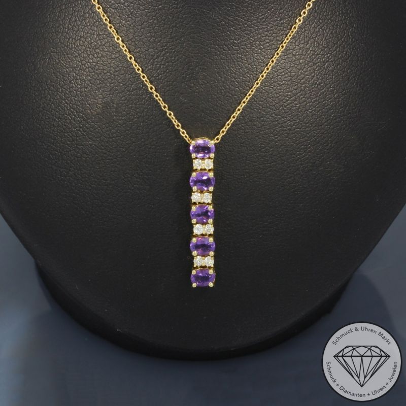 Wert 1350 € Brillant Amethyst Collier in 750er 18 K Gelbgold - 80700