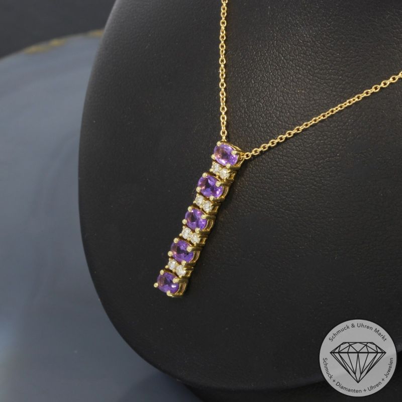 Wert 1350 € Brillant Amethyst Collier in 750er 18 K Gelbgold - 80700
