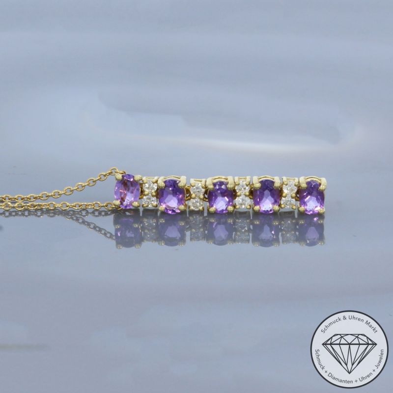 Wert 1350 € Brillant Amethyst Collier in 750er 18 K Gelbgold - 80700