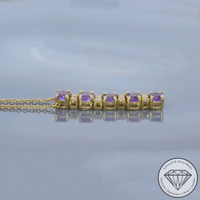 Wert 1350 € Brillant Amethyst Collier in 750er 18 K Gelbgold - 80700
