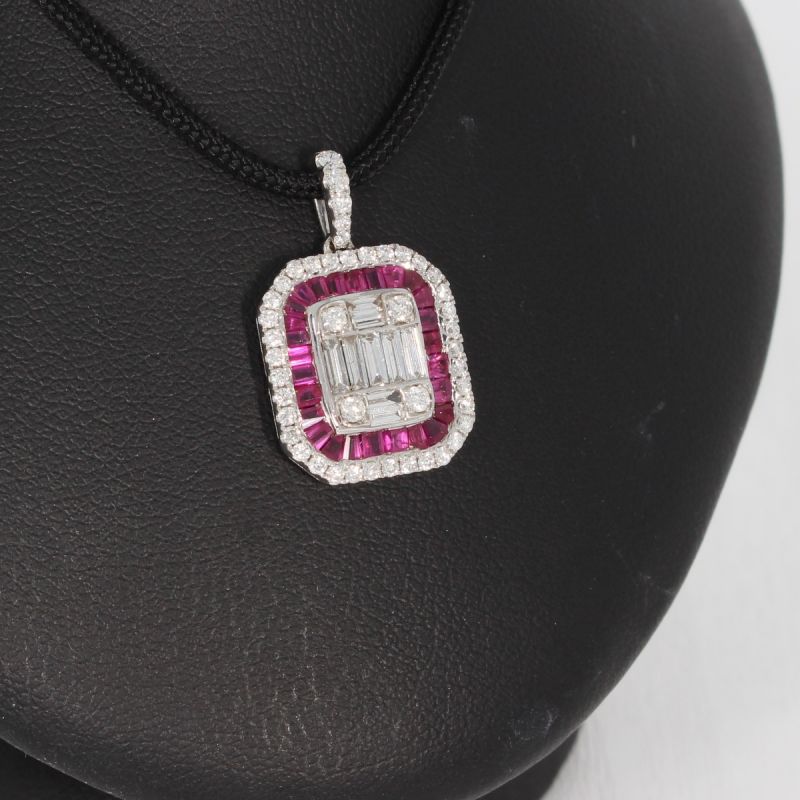 Sale! Wert 3050 € Brillant Diamant Rubin Anhänger in 750er 18 K Weißgold - 80742