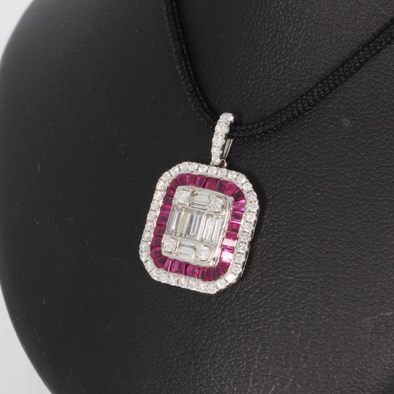 Sale! Wert 3050 € Brillant Diamant Rubin Anhänger in 750er 18 K Weißgold - 80742