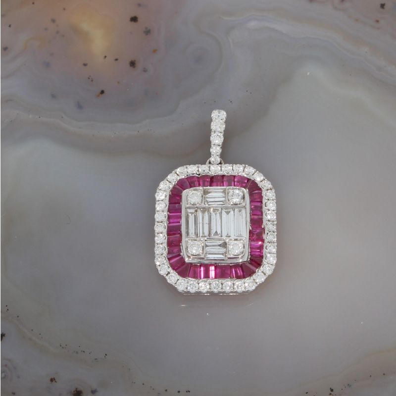 Sale! Wert 3050 € Brillant Diamant Rubin Anhänger in 750er 18 K Weißgold - 80742