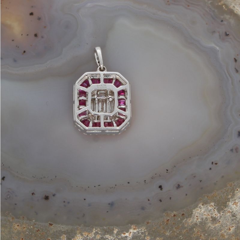 Sale! Wert 3050 € Brillant Diamant Rubin Anhänger in 750er 18 K Weißgold - 80742