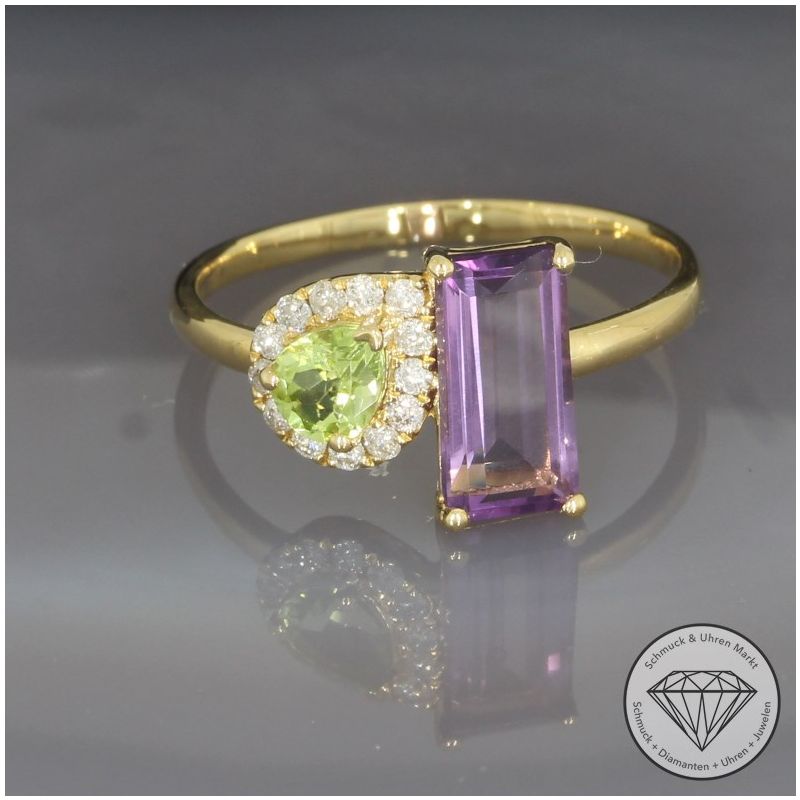 Wert 999 € Brillant Farbedelstein Ring in 750er 18 K Gelbgold - 80889