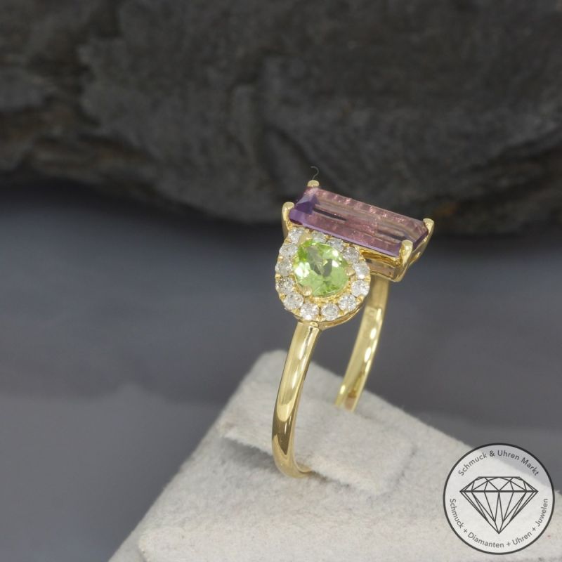 Wert 999 € Brillant Farbedelstein Ring in 750er 18 K Gelbgold - 80889