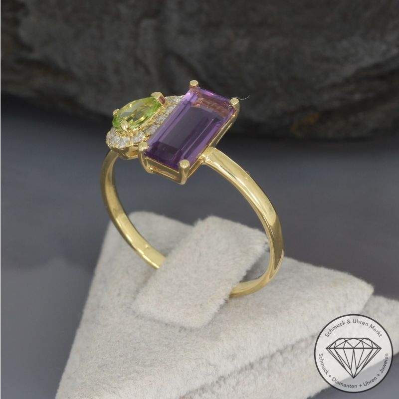 Wert 999 € Brillant Farbedelstein Ring in 750er 18 K Gelbgold - 80889