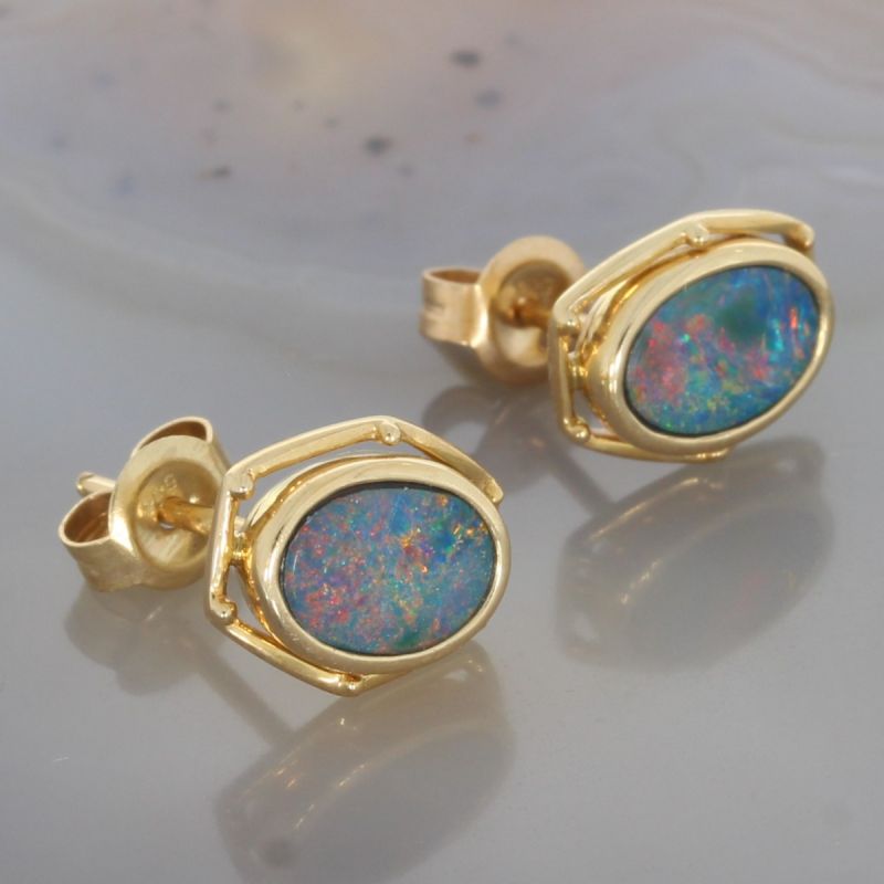 Wert 560 € Opal Ohrstecker 585er 14 K Gelbgold - 80935