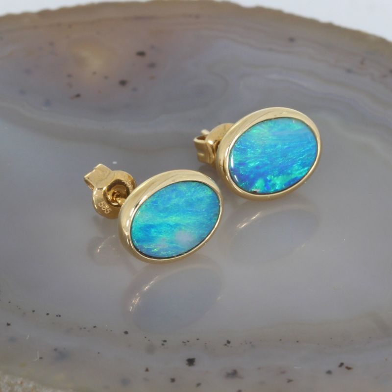 Wert 810 € Opal Ohrstecker in 585er 14 K Gelbgold - 80991
