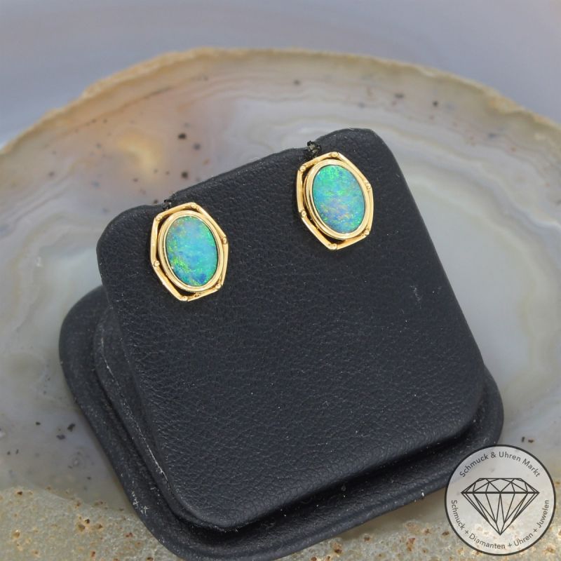 Wert 560 € Opal Ohrstecker 585er 14 K Gelbgold - 81008