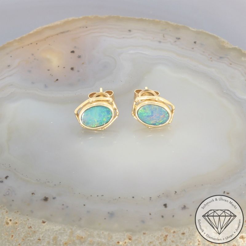 Wert 560 € Opal Ohrstecker 585er 14 K Gelbgold - 81008