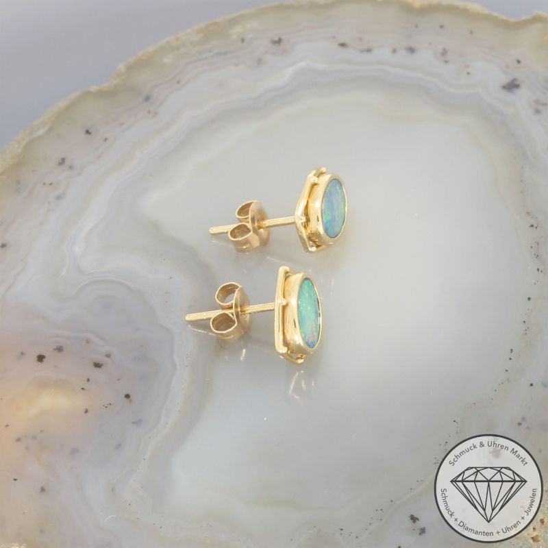 Wert 560 € Opal Ohrstecker 585er 14 K Gelbgold - 81008