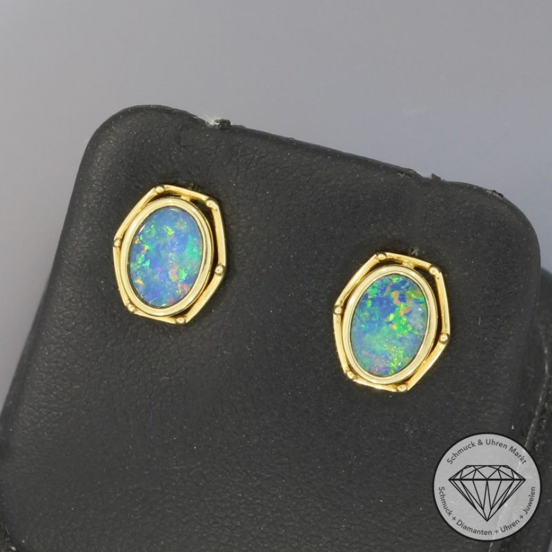 Wert 590 € Opal Ohrstecker 585er 14 K Gelbgold - 81011