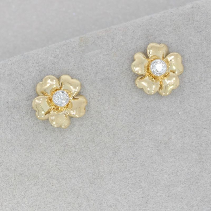 Wert 750 € Solitär Brillant Ohrstecker Blume in 585er 14 K Gelbgold - H146