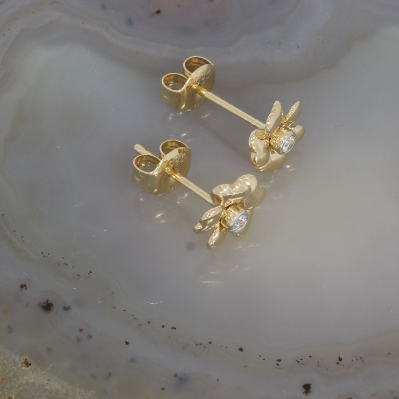 Wert 750 € Solitär Brillant Ohrstecker Blume in 585er 14 K Gelbgold - H146