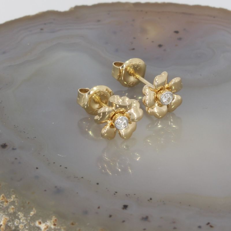 Wert 750 € Solitär Brillant Ohrstecker Blume in 585er 14 K Gelbgold - H146