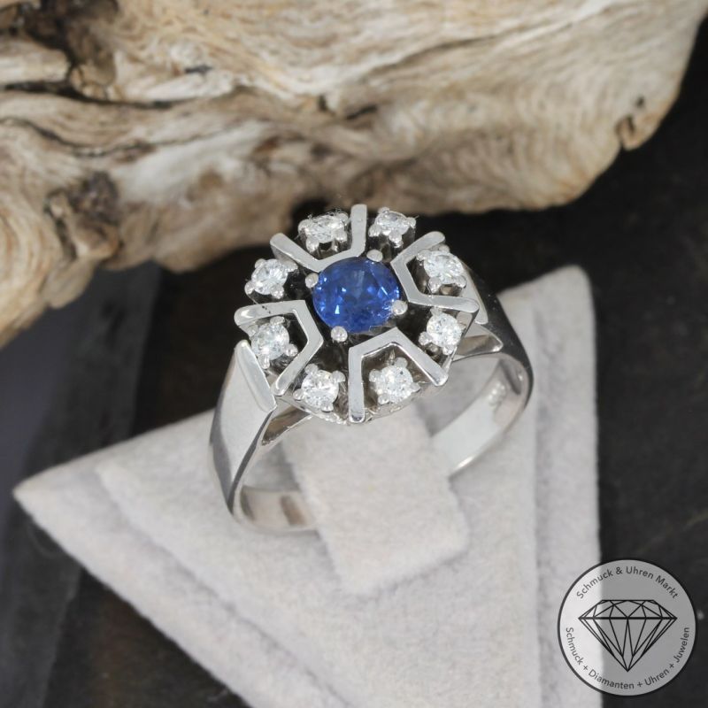 Wert 2190 € Brillant Saphir Ring in 585er 14 K Weißgold - 82284