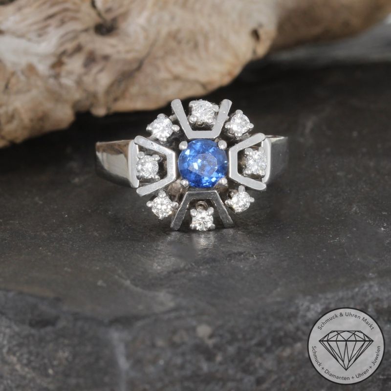 Wert 2190 € Brillant Saphir Ring in 585er 14 K Weißgold - 82284