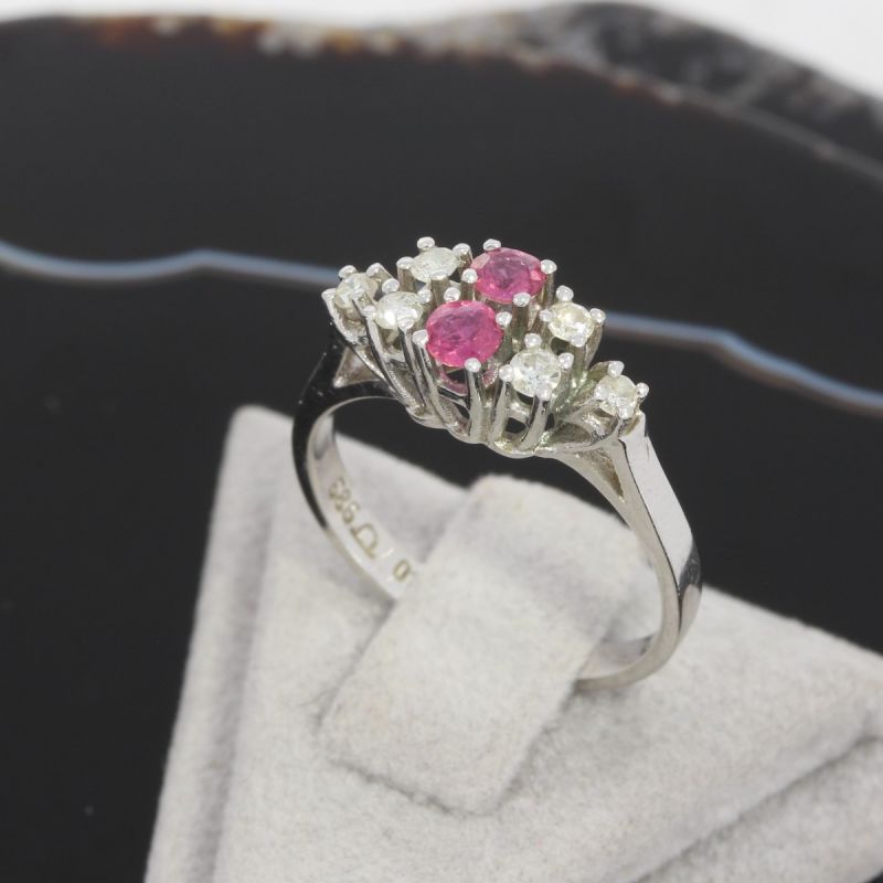 Wert 590 € Diamant Rubin Ring in 585er 14 K Weißgold - 82890