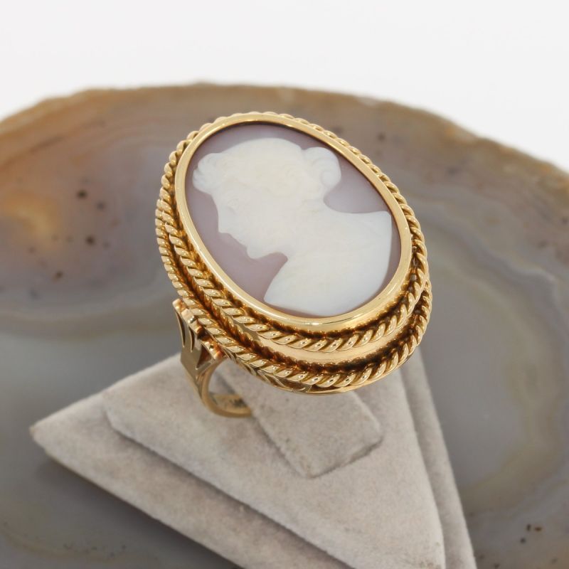 Wert 1200 € Achat Gemme Ring Frauenkopf 585er/14 Karat Gelb Gold Größe 54 – 83270