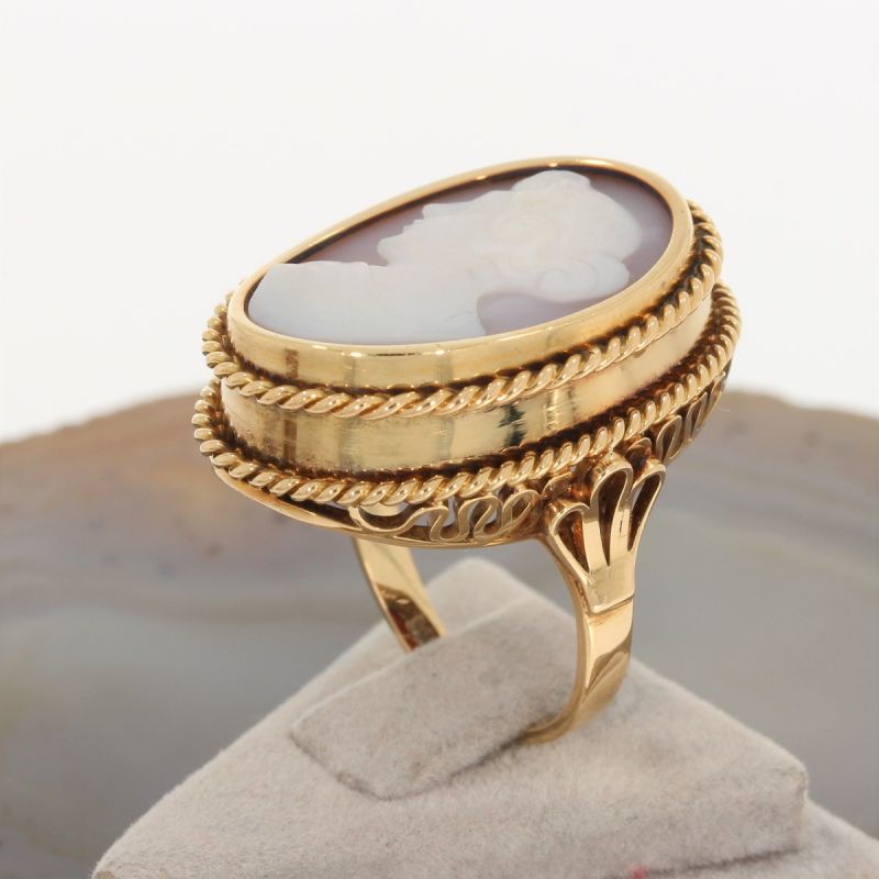 Wert 1200 € Achat Gemme Ring Frauenkopf 585er/14 Karat Gelb Gold Größe 54 – 83270