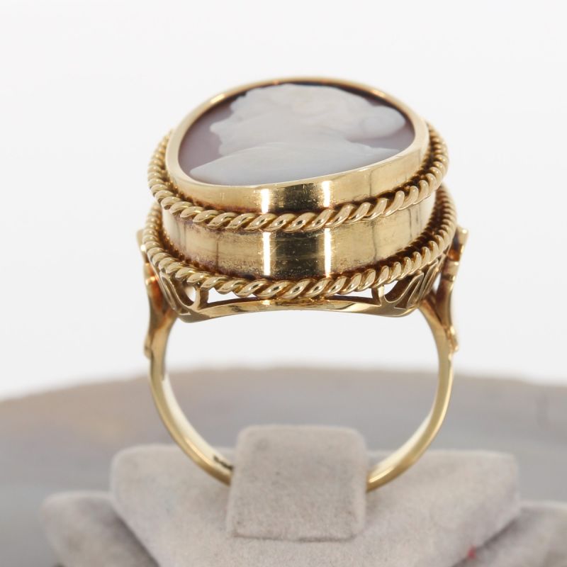 Wert 1200 € Achat Gemme Ring Frauenkopf 585er/14 Karat Gelb Gold Größe 54 – 83270