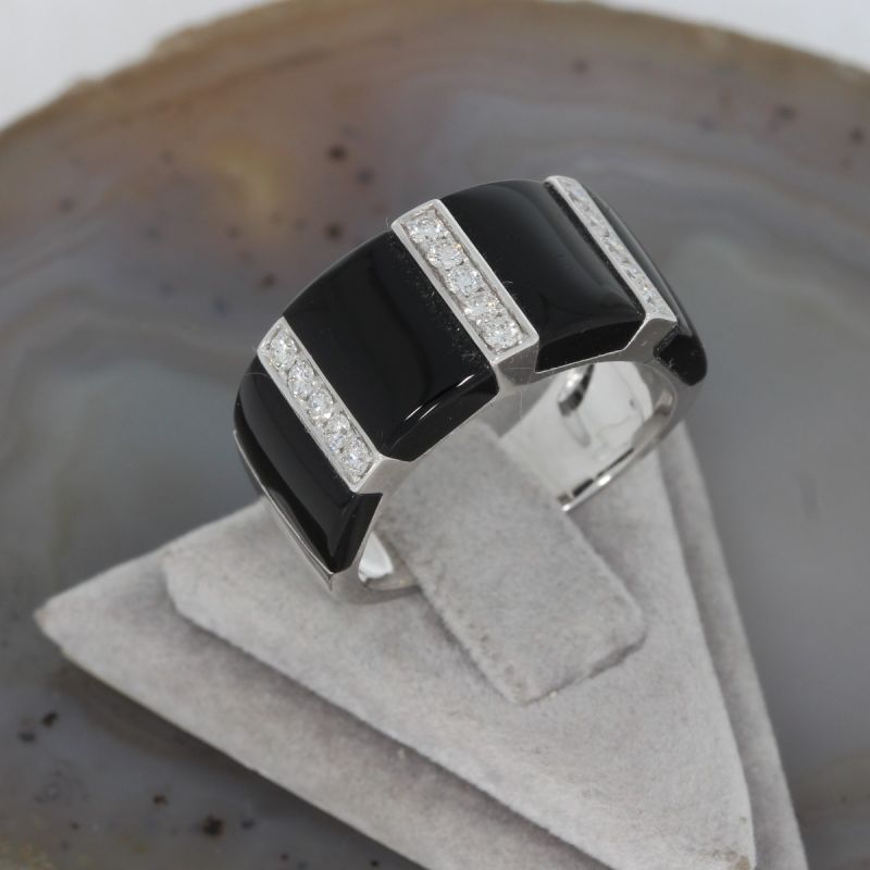 Wert 2490 € Brillant Onyx Ring in 585er 14 K Weißgold - H242