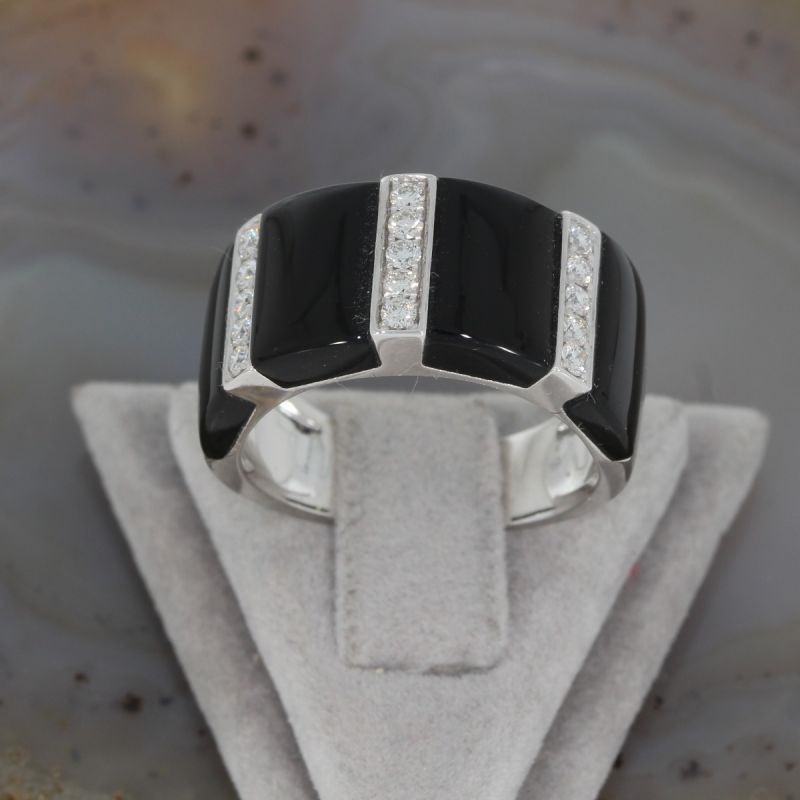 Wert 2490 € Brillant Onyx Ring in 585er 14 K Weißgold - H242
