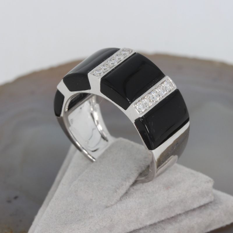 Wert 2490 € Brillant Onyx Ring in 585er 14 K Weißgold - H242