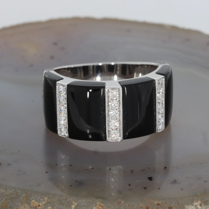 Wert 2490 € Brillant Onyx Ring in 585er 14 K Weißgold - H242