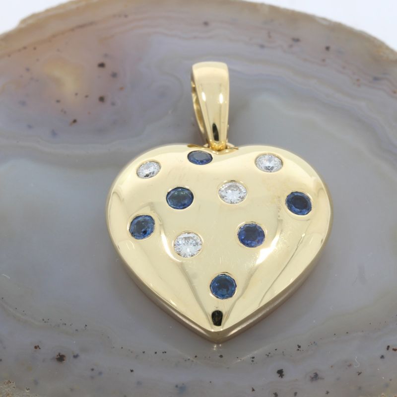Sale! Wert 6590 € Brillant Saphir Herz Anhänger in 750er 18 K Gelbgold - 83647