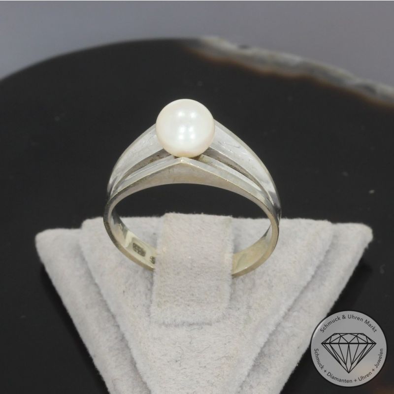 Wert 390 € Perl Ring in 585er 14 K Weißgold - 83832