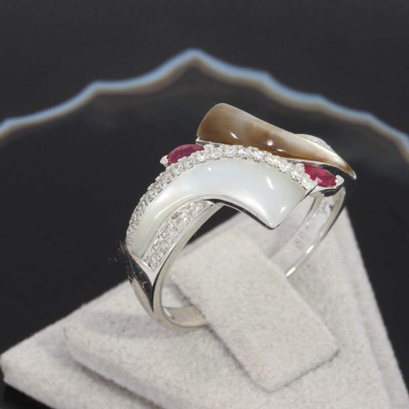 Wert 1850 € Brillant Rubin Perlmutt Ring in 750er 18 K Weißgold - 84059