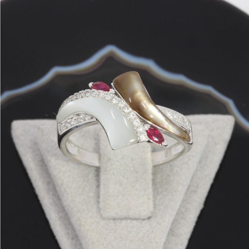 Wert 1850 € Brillant Rubin Perlmutt Ring in 750er 18 K Weißgold - 84059