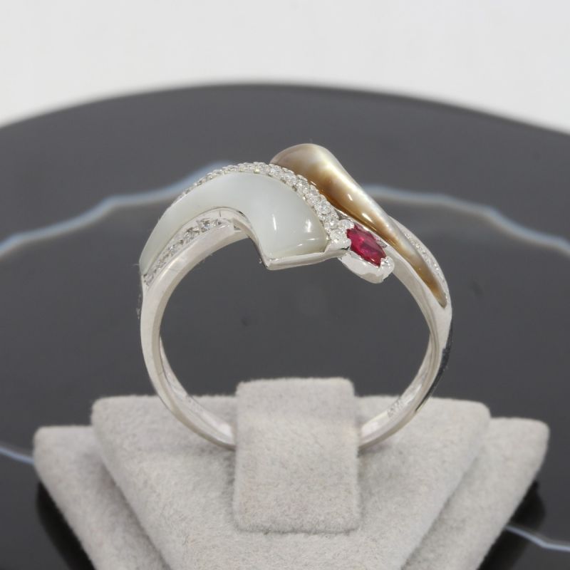 Wert 1850 € Brillant Rubin Perlmutt Ring in 750er 18 K Weißgold - 84059