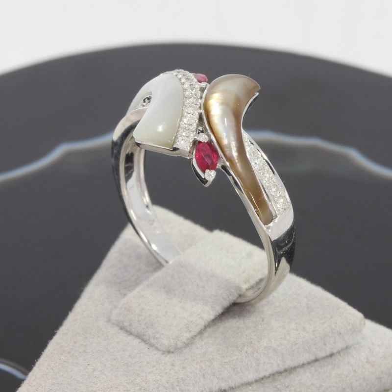 Wert 1850 € Brillant Rubin Perlmutt Ring in 750er 18 K Weißgold - 84059