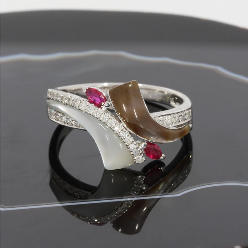 Wert 1850 € Brillant Rubin Perlmutt Ring in 750er 18 K Weißgold - 84059