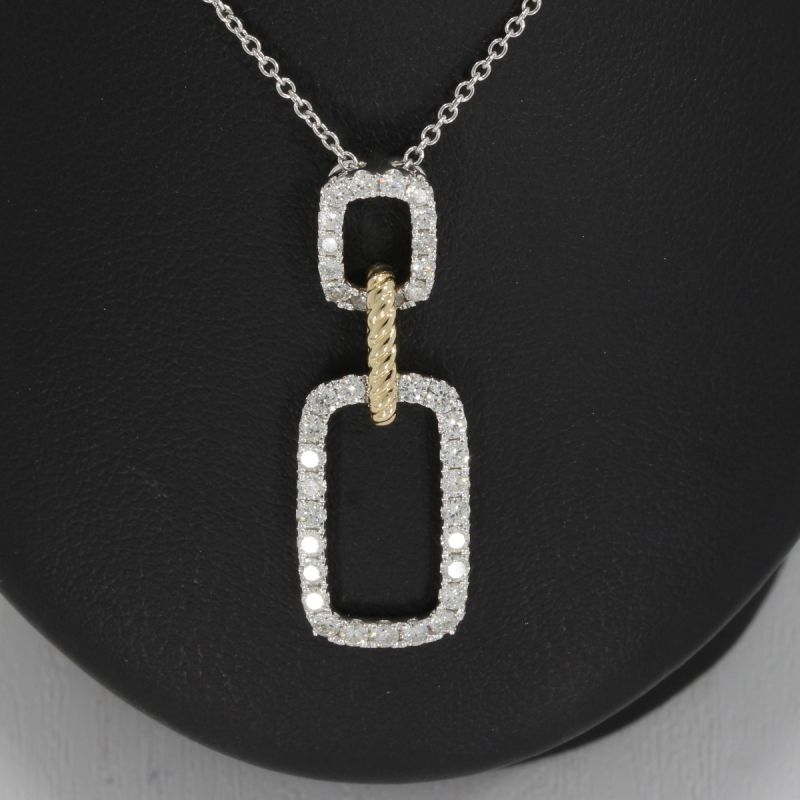 Wert 3990 € Brillant Anhänger mit Kette 585er/14 Karat Weiß und Gelb Gold Länge 41 und 46 cm – 84576