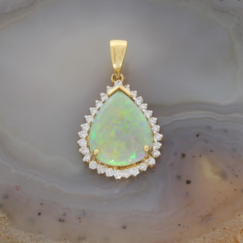 Sale! Wert 5890 € Brillant Opal Anhänger in 750er 18 K Gelbgold - 84744