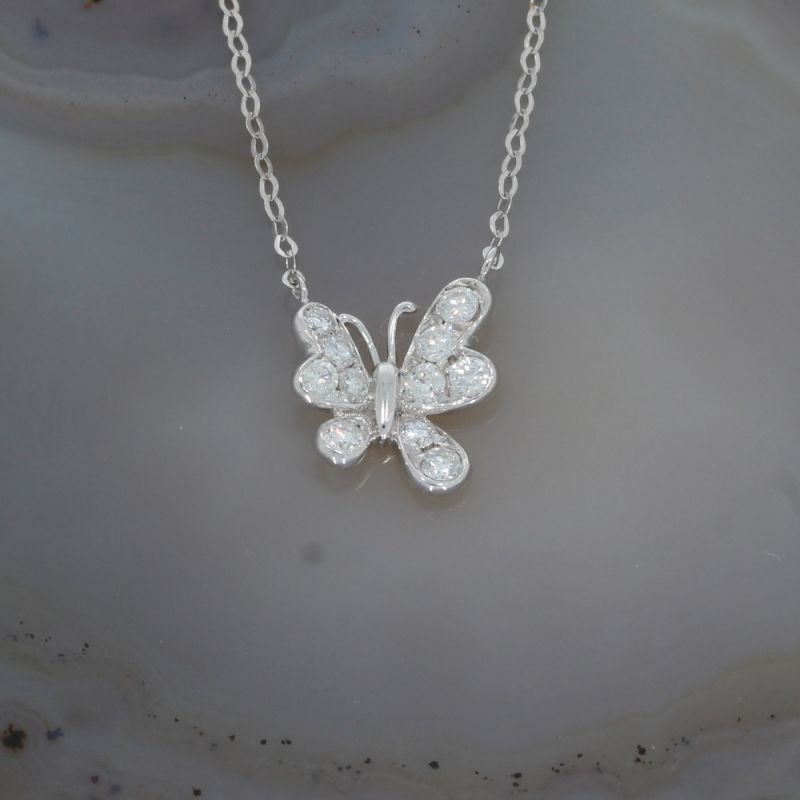 Sale! Wert 980 € Brillant Schmetterling Collier (0,25 carat) in 750er 18 K Weißgold - H1350