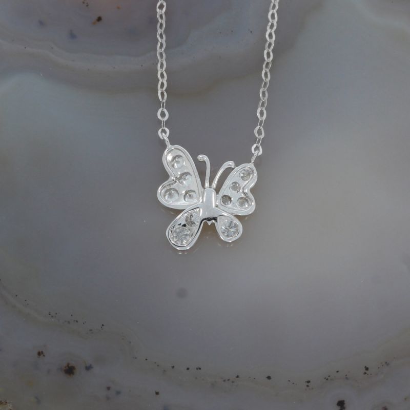 Sale! Wert 980 € Brillant Schmetterling Collier (0,25 carat) in 750er 18 K Weißgold - H1350