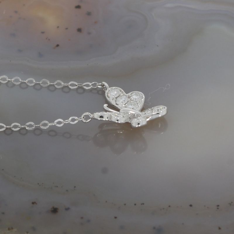 Sale! Wert 980 € Brillant Schmetterling Collier (0,25 carat) in 750er 18 K Weißgold - H1350