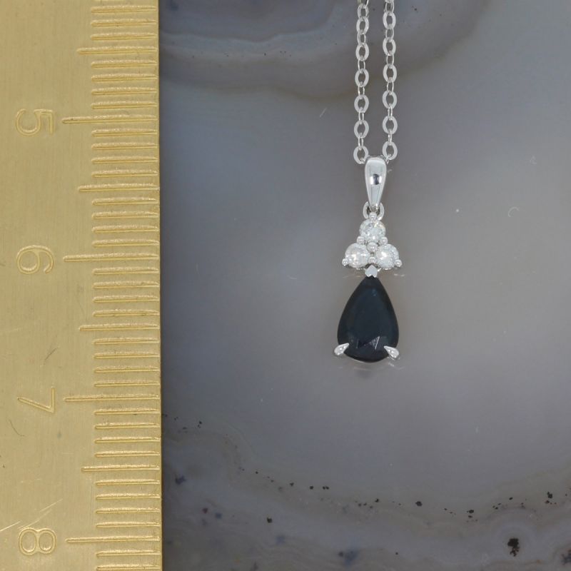Wert 1180 € Brillant Saphir Anhänger mit Kette in 750er 18 K Weißgold - H1347