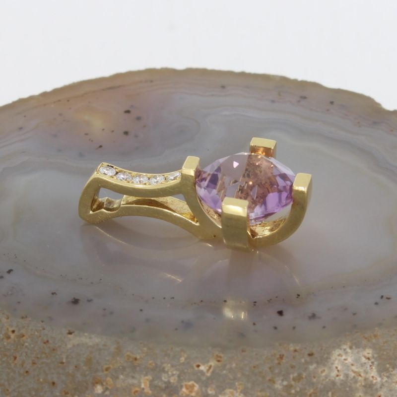 Wert 2250 € Brillant  Amethyst Anhänger ohne Kette 750/18 Karat Gelbgold - 85103