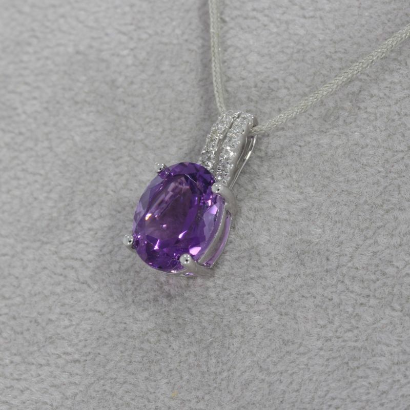 Wert 550 € Brillant Amethyst Anhänger in 585er 14 K Weißgold - H1381