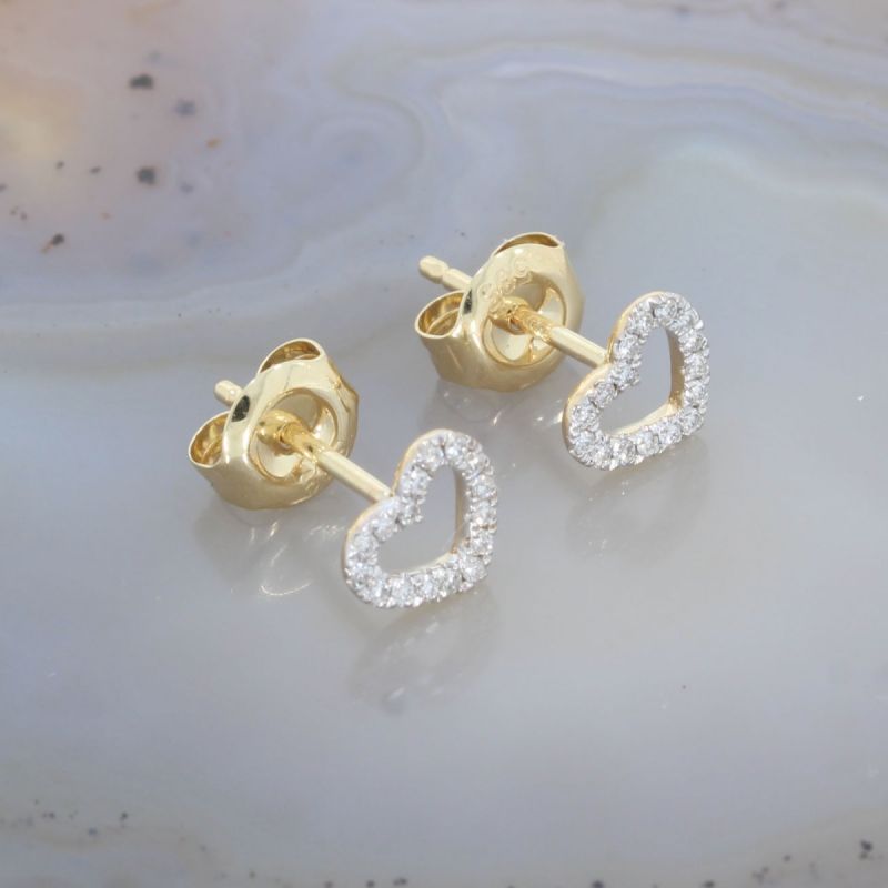 Wert 950 € Brillant Ohrstecker Herz (0,12 carat) in 585er 14 K Gelbgold - H1450