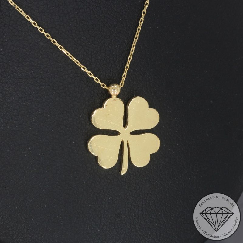 Wert 590 € Kleeblatt Anhänger mit Kette in 585er 14 K Gelbgold - 86168