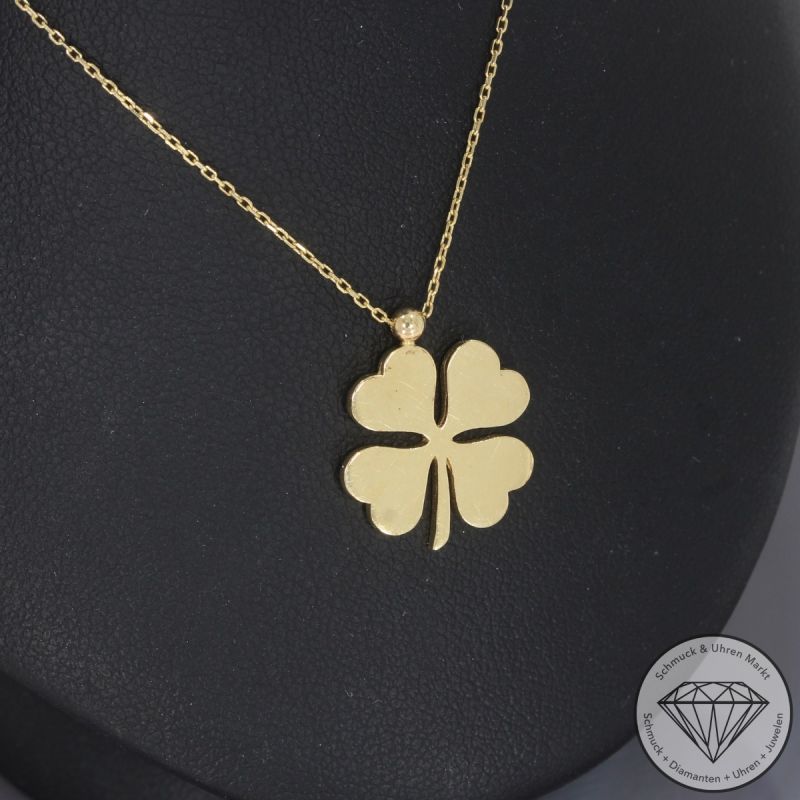 Wert 590 € Kleeblatt Anhänger mit Kette in 585er 14 K Gelbgold - 86168